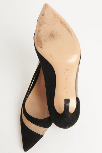 Suede Cut Out Pointed Toe Preowned Pumps