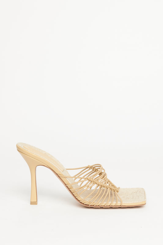 Beige Stretch Cindy Knotted Strap Mules