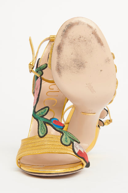 Gold Ophelia Floral Embroidered Preowned Sandals