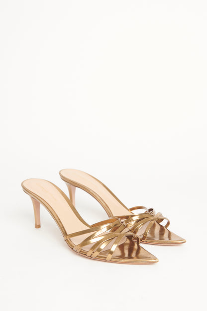 Gold Pointed Toe Slip On Preowned Sandal