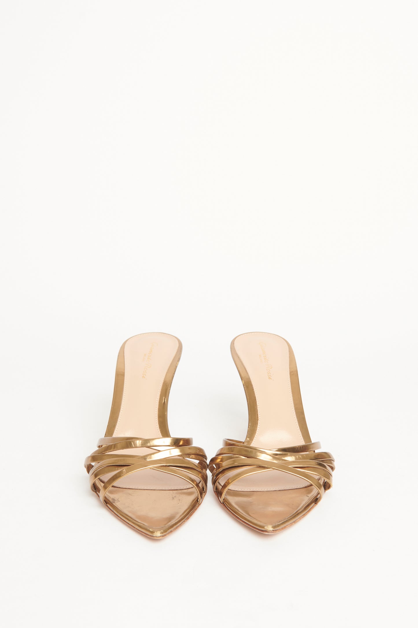 Gold Pointed Toe Slip On Preowned Sandal