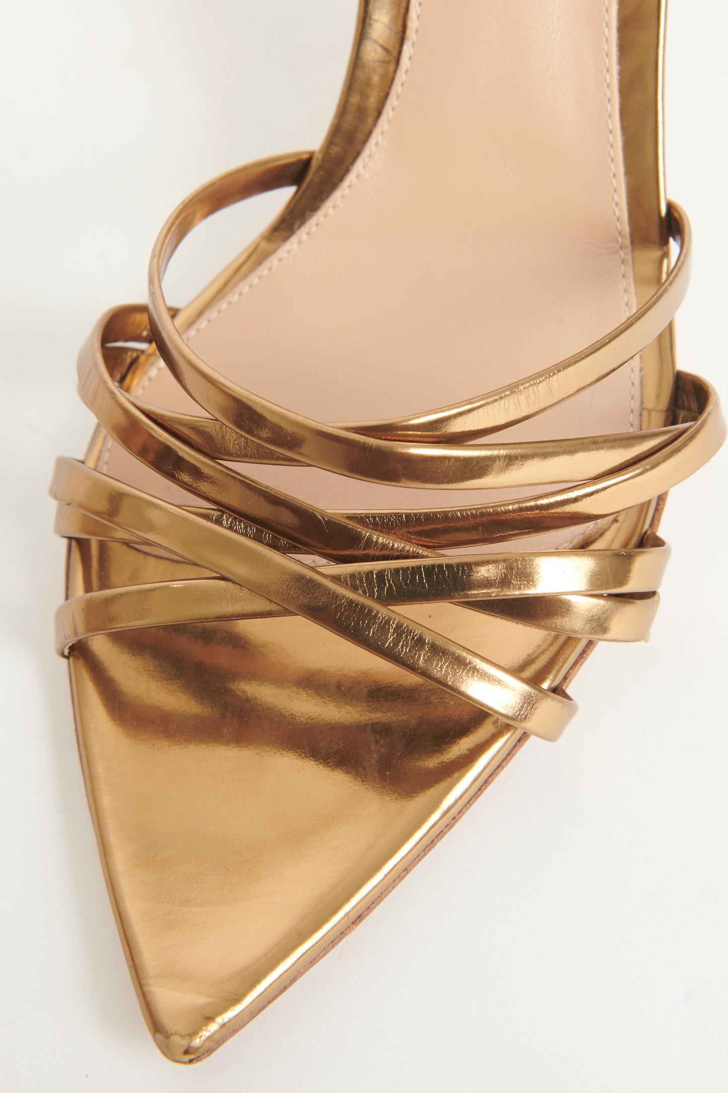 Gold Pointed Toe Slip On Preowned Sandal