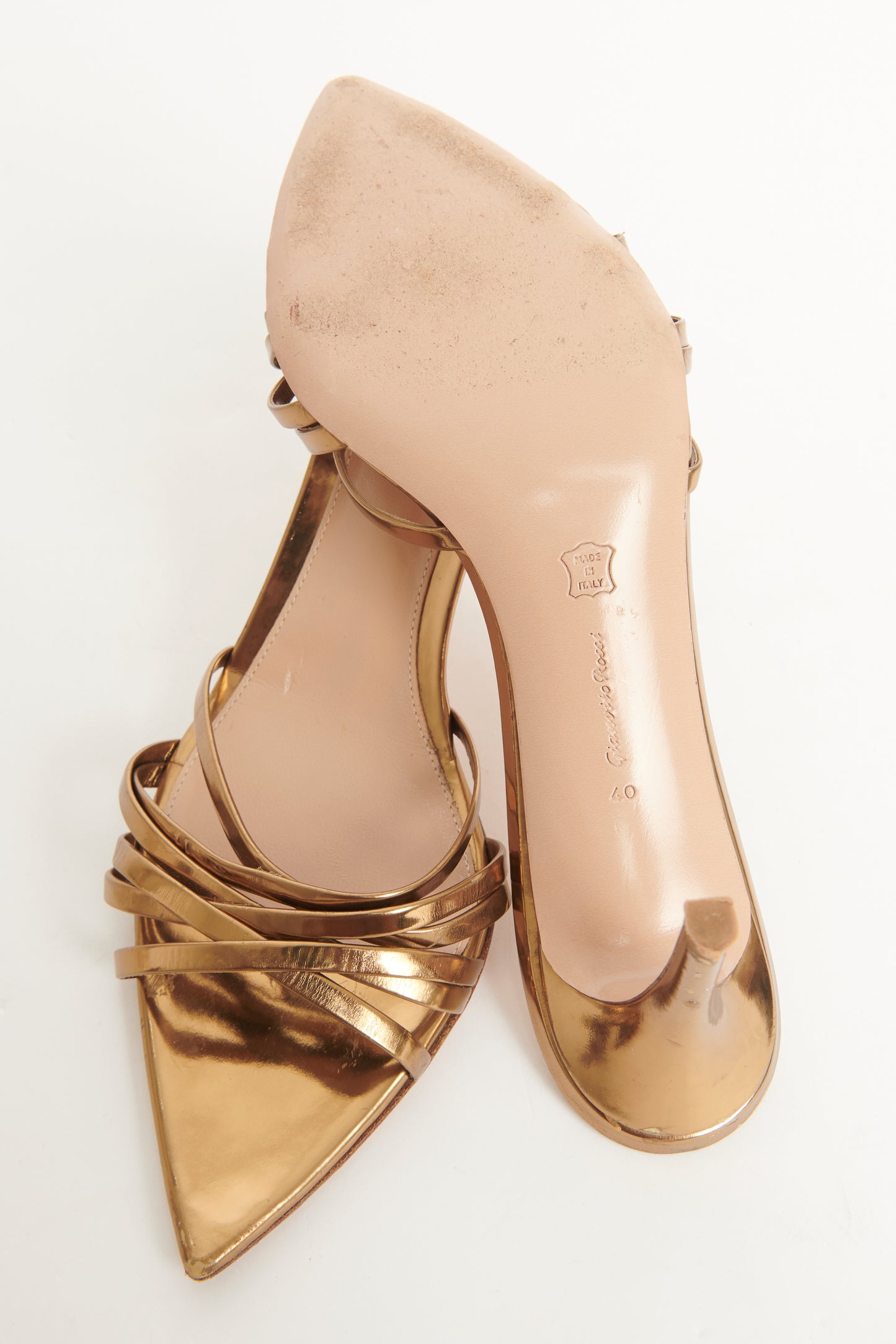 Gold Pointed Toe Slip On Preowned Sandal