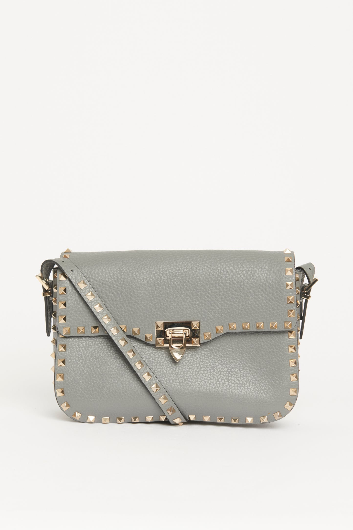 Grey Leather Rockstud Preowned Shoulder Bag