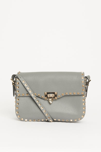 Grey Leather Rockstud Preowned Shoulder Bag