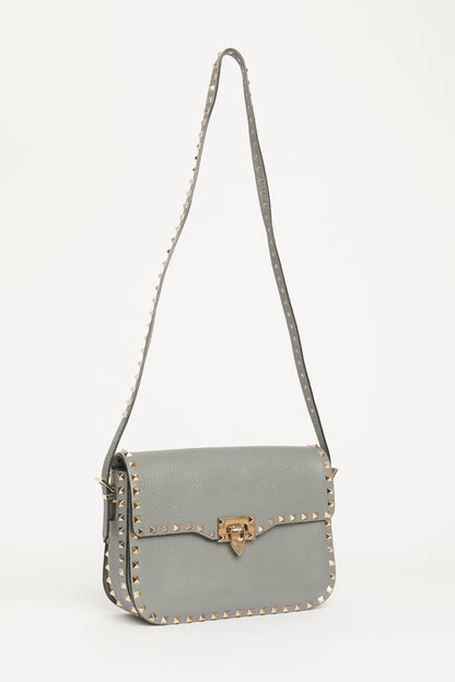 Grey Leather Rockstud Preowned Shoulder Bag