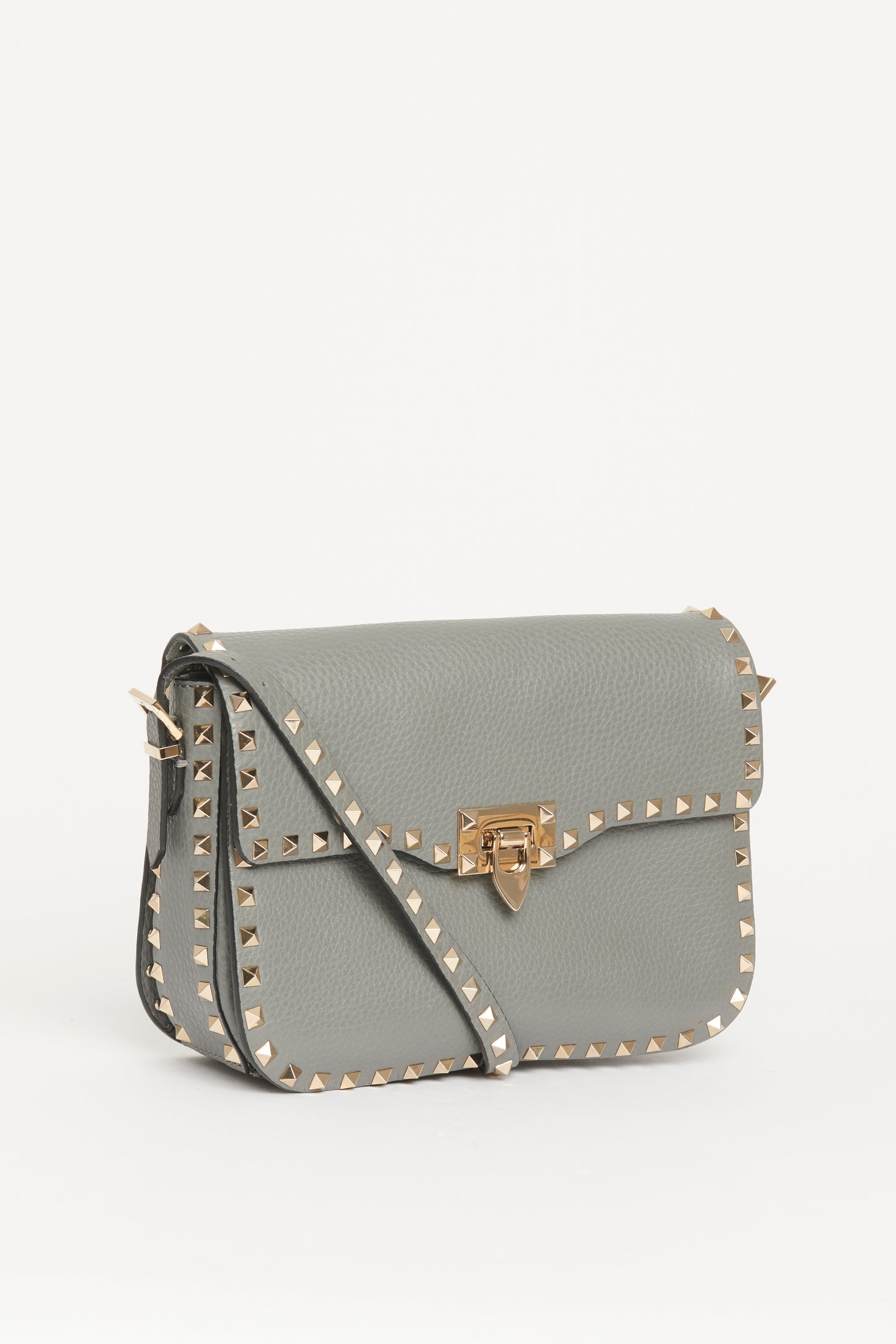 Grey Leather Rockstud Preowned Shoulder Bag