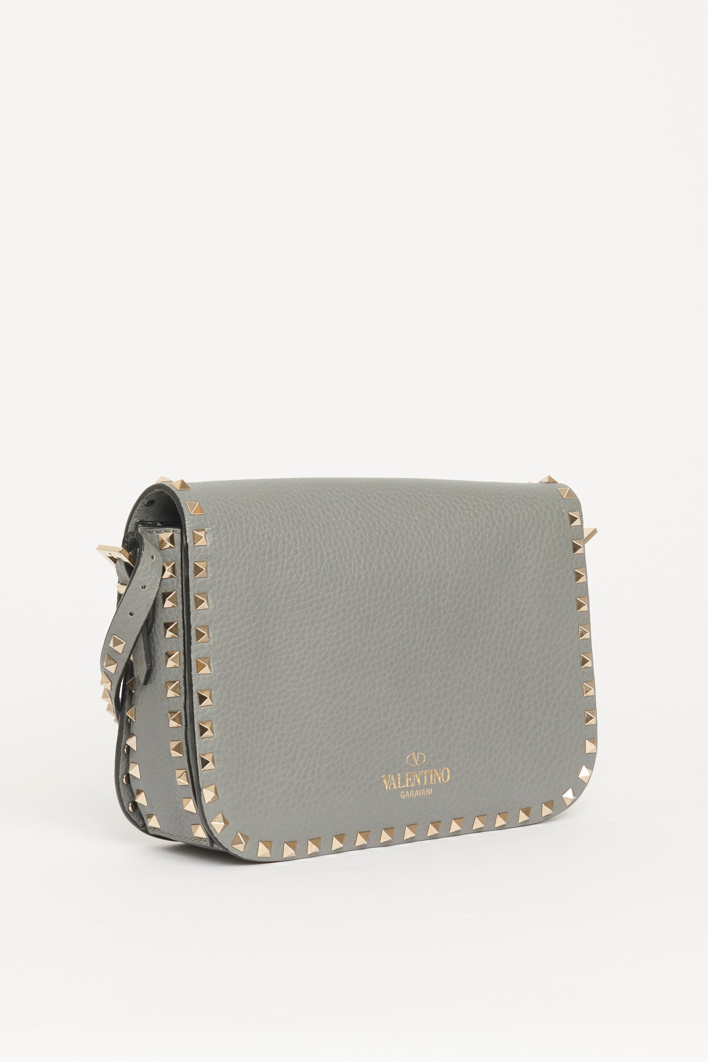 Grey Leather Rockstud Preowned Shoulder Bag