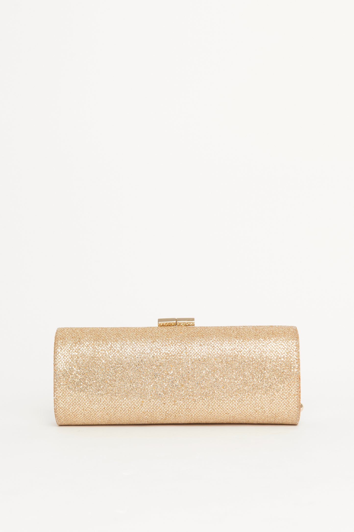 Gold Glitter Fabric Preowned Tube Clutch Bag