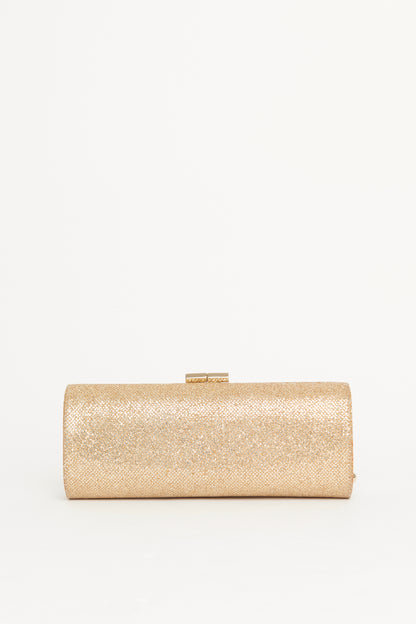 Gold Glitter Fabric Preowned Tube Clutch Bag