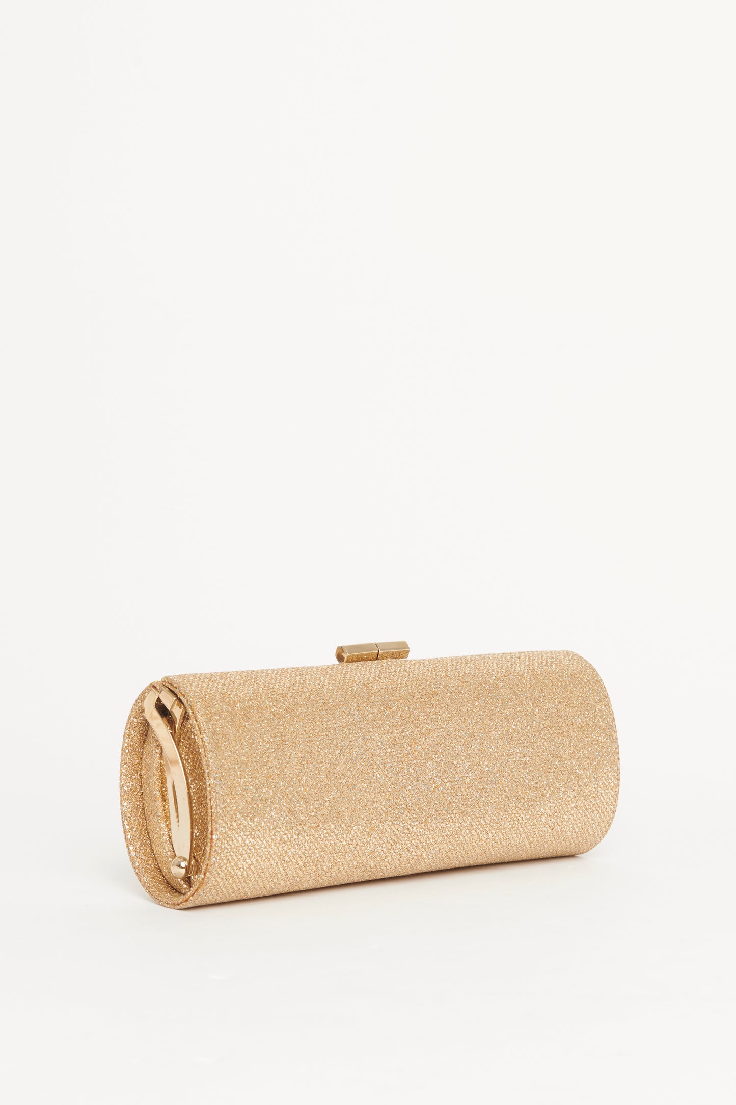 Gold Glitter Fabric Preowned Tube Clutch Bag