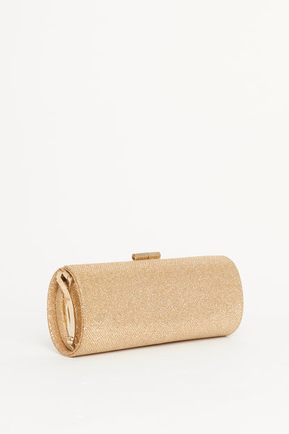 Gold Glitter Fabric Preowned Tube Clutch Bag