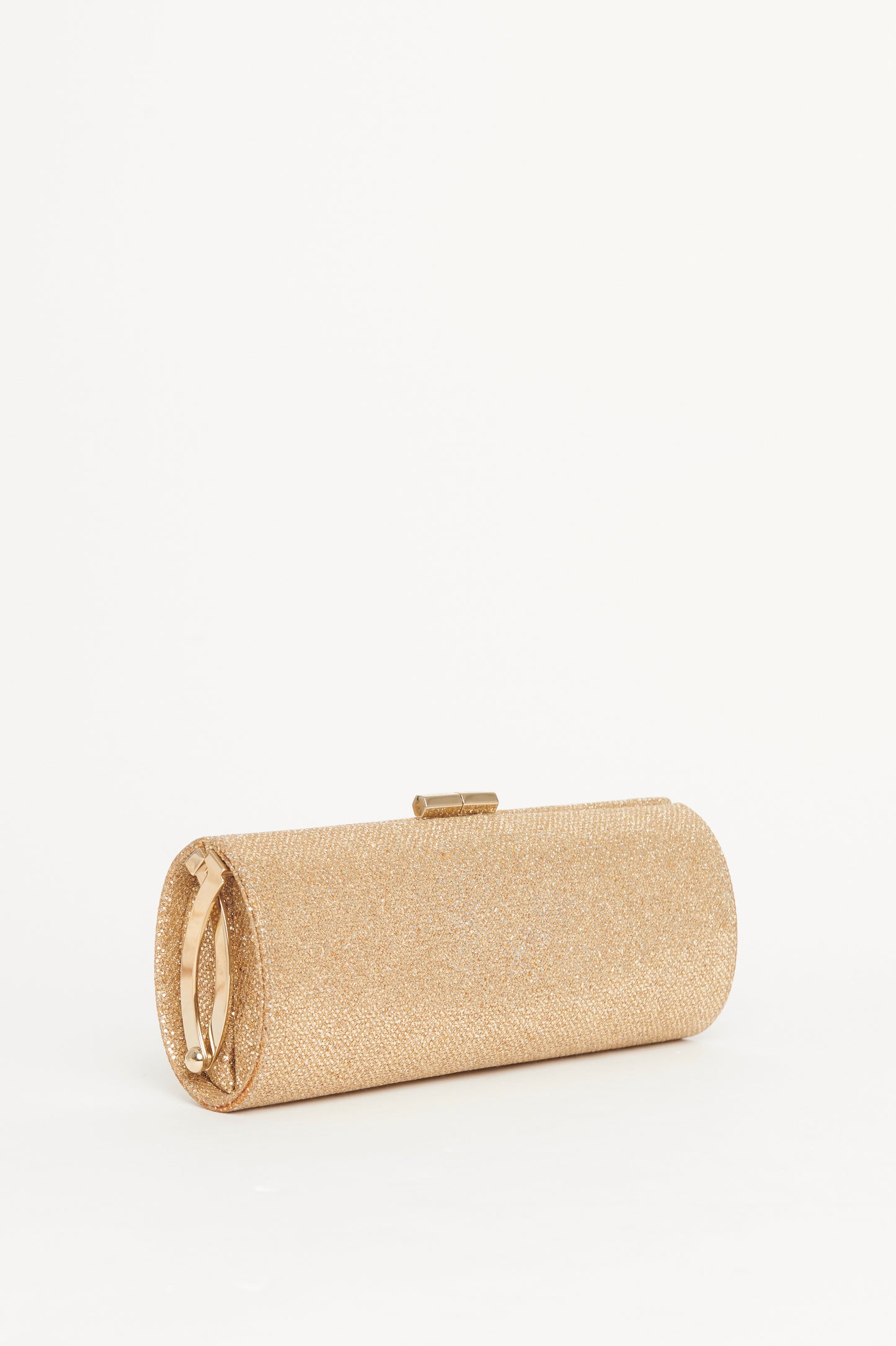 Gold Glitter Fabric Preowned Tube Clutch Bag