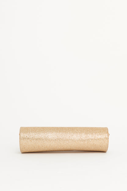 Gold Glitter Fabric Preowned Tube Clutch Bag