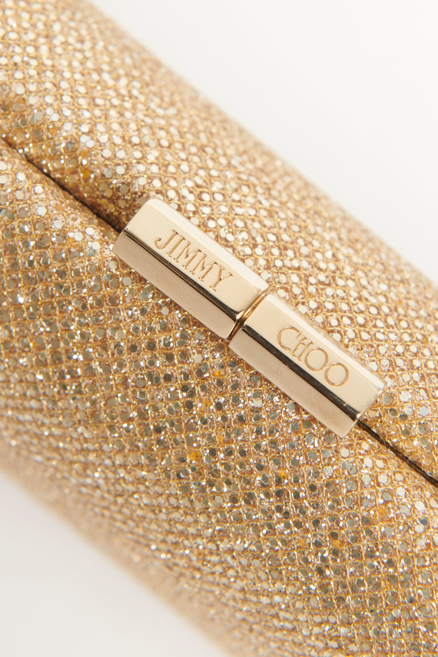 Gold Glitter Fabric Preowned Tube Clutch Bag