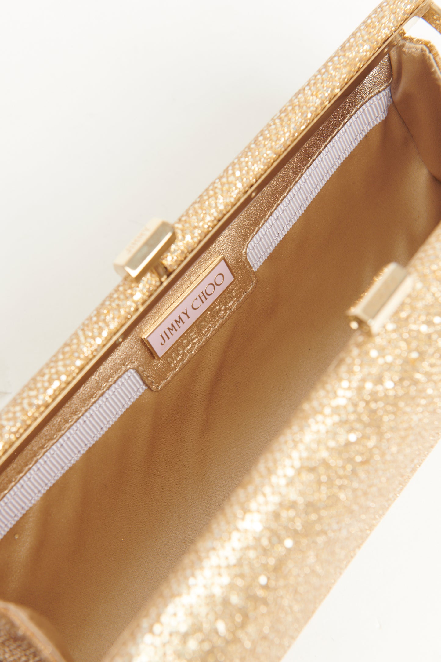 Gold Glitter Fabric Preowned Tube Clutch Bag