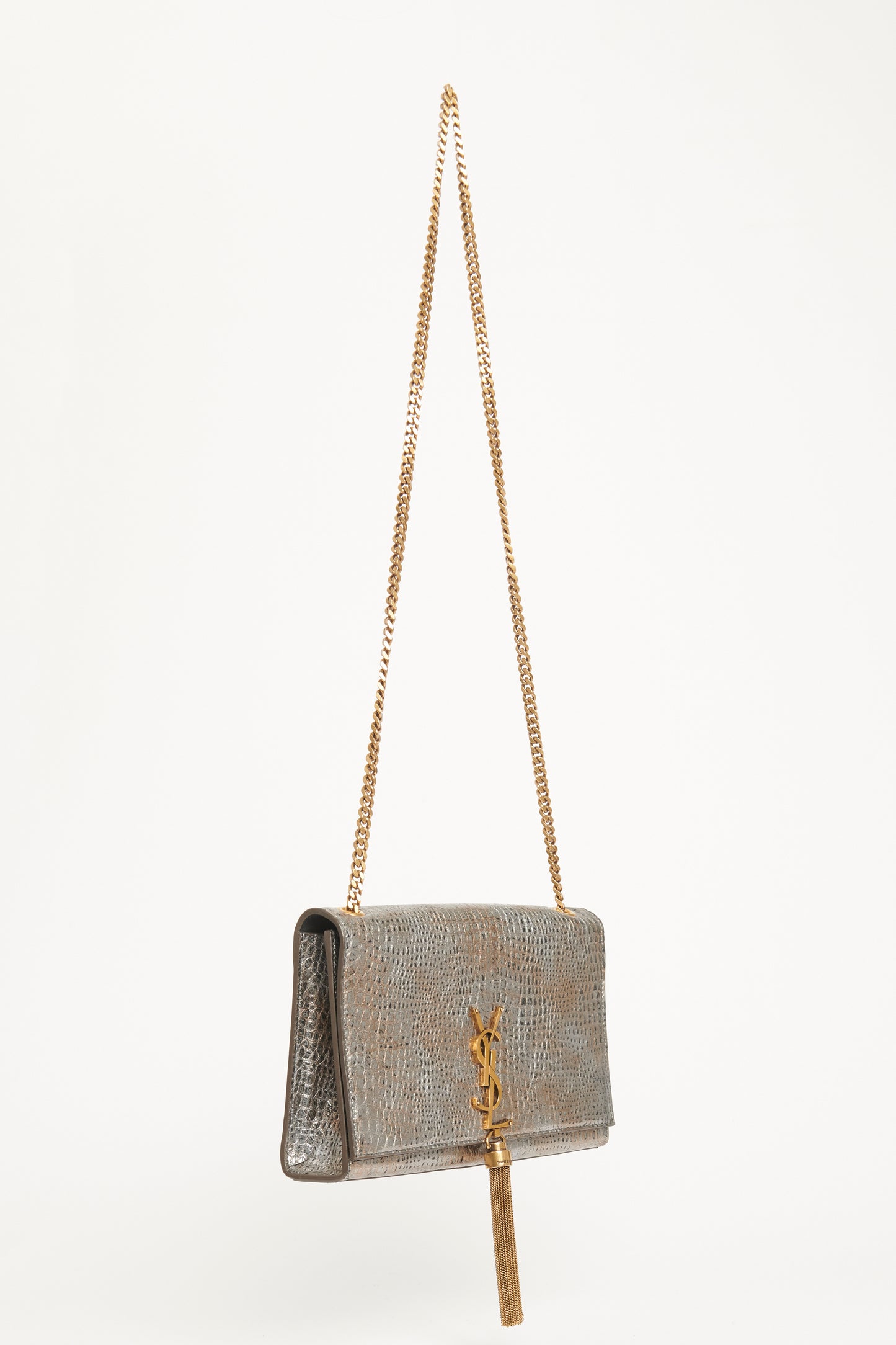 Metallic Croc Embossed Leather Preowned Kate Shoulder Bag