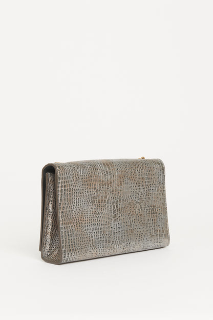 Metallic Croc Embossed Leather Preowned Kate Shoulder Bag