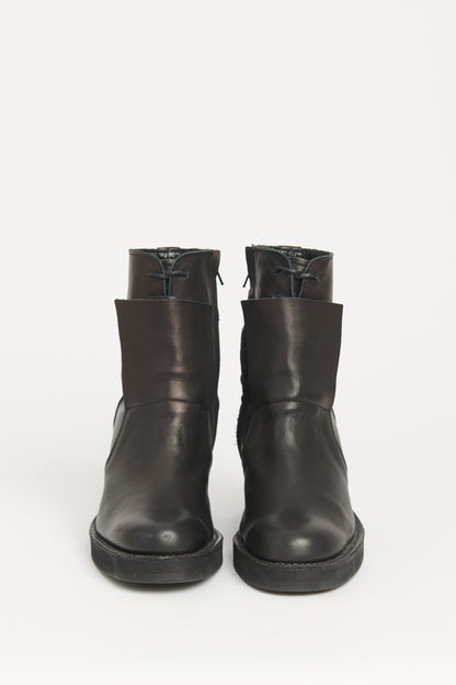 Black Leather Lace Up Preowned Boots