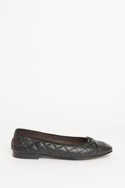 Black Quilted Leather CC Preowned Ballet Flats