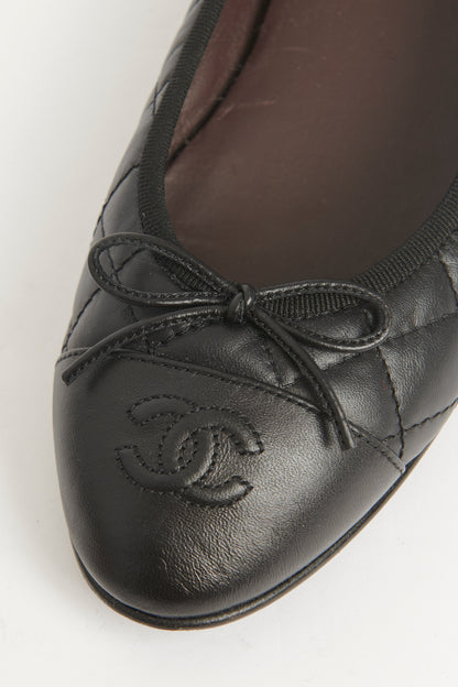 Black Quilted Leather CC Preowned Ballet Flats