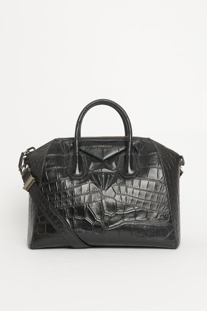 Antigona Black Crocodile Embossed Preowned Bag