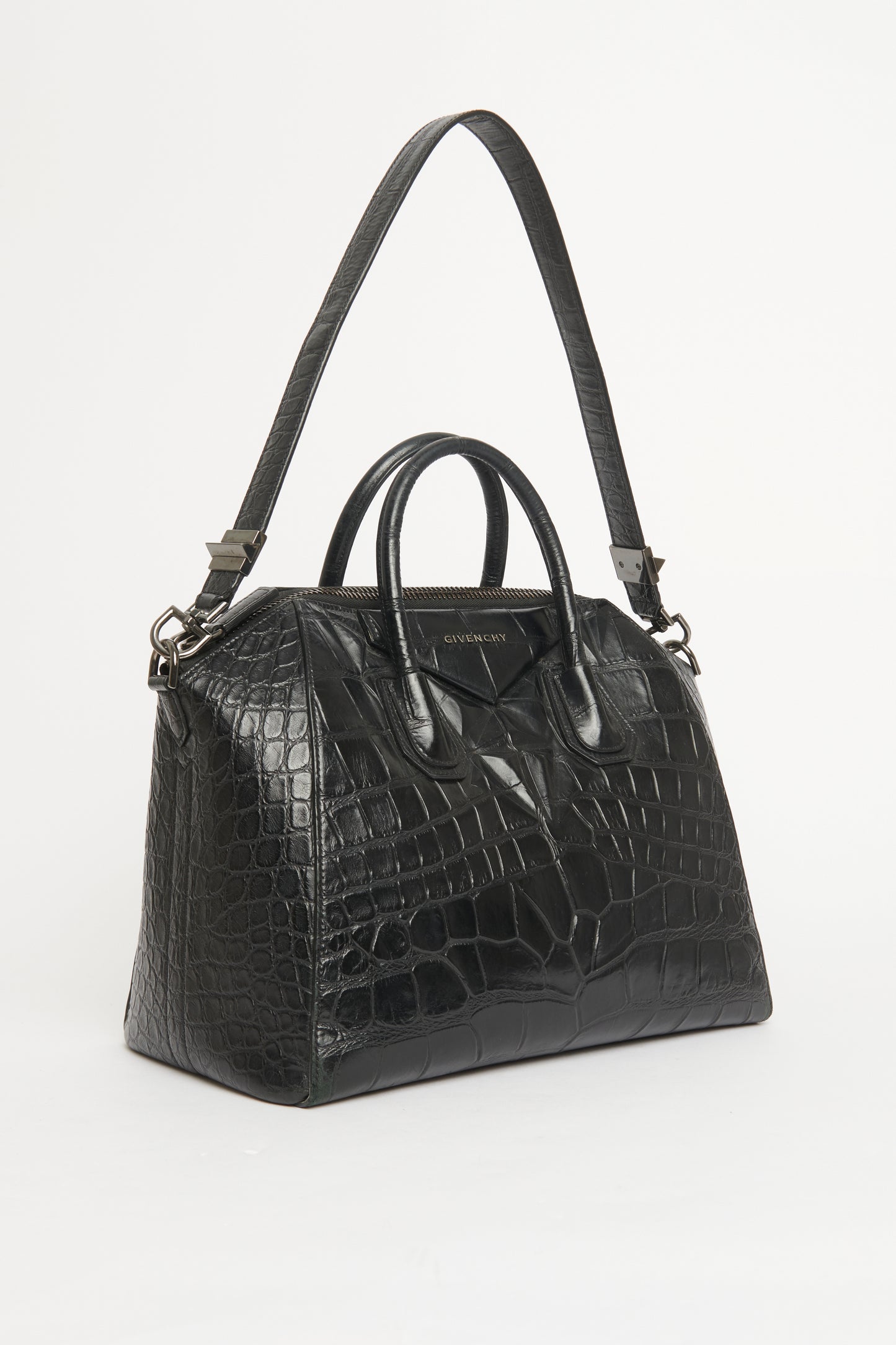 Antigona Black Crocodile Embossed Preowned Bag