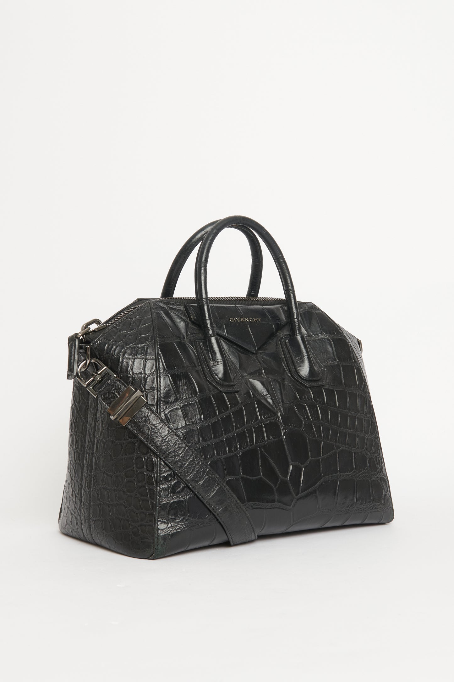 Antigona Black Crocodile Embossed Preowned Bag