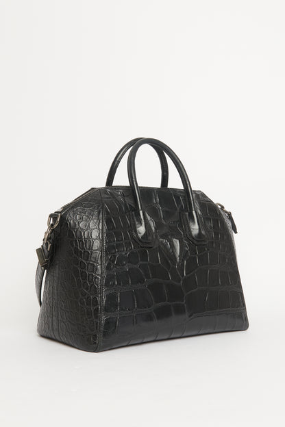 Antigona Black Crocodile Embossed Preowned Bag