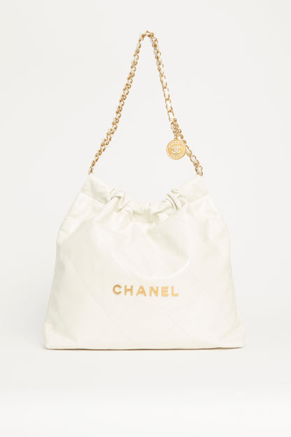 White Chanel 22 Preowned Leather Tote