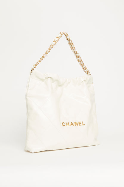 White Chanel 22 Preowned Leather Tote