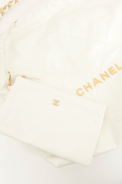 White Chanel 22 Preowned Leather Tote