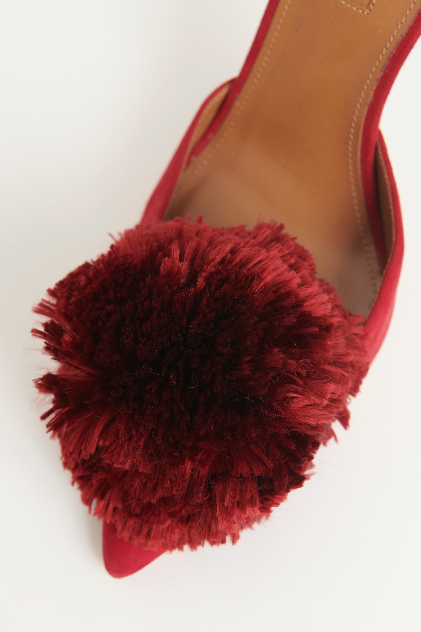 Burgundy Suede Pom Pom Slingback Pumps