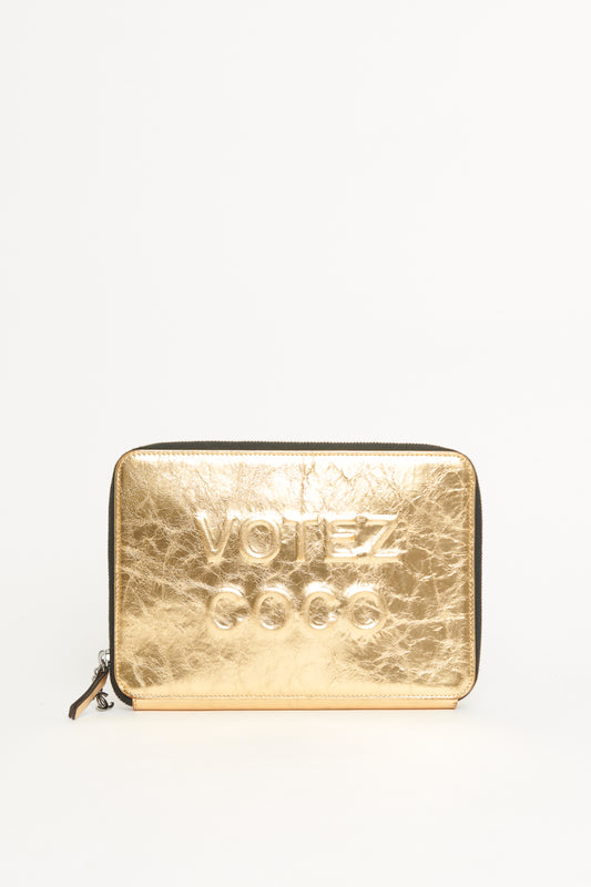 2014 Gold Aged Leather Votez Coco Preowned Clutch Wallet