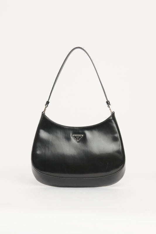 Black Glossy Leather Cleo Preowned Shoulder Bag