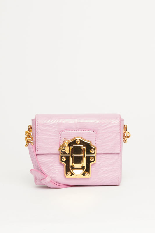 Lucia Pink Lizard Embossed Preowned Bag