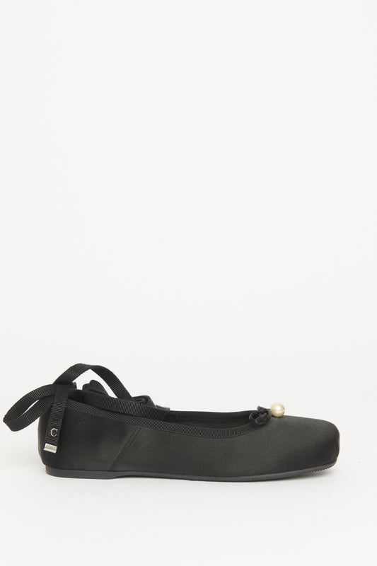 D-Joy Black Satin Preowned Ballerinas