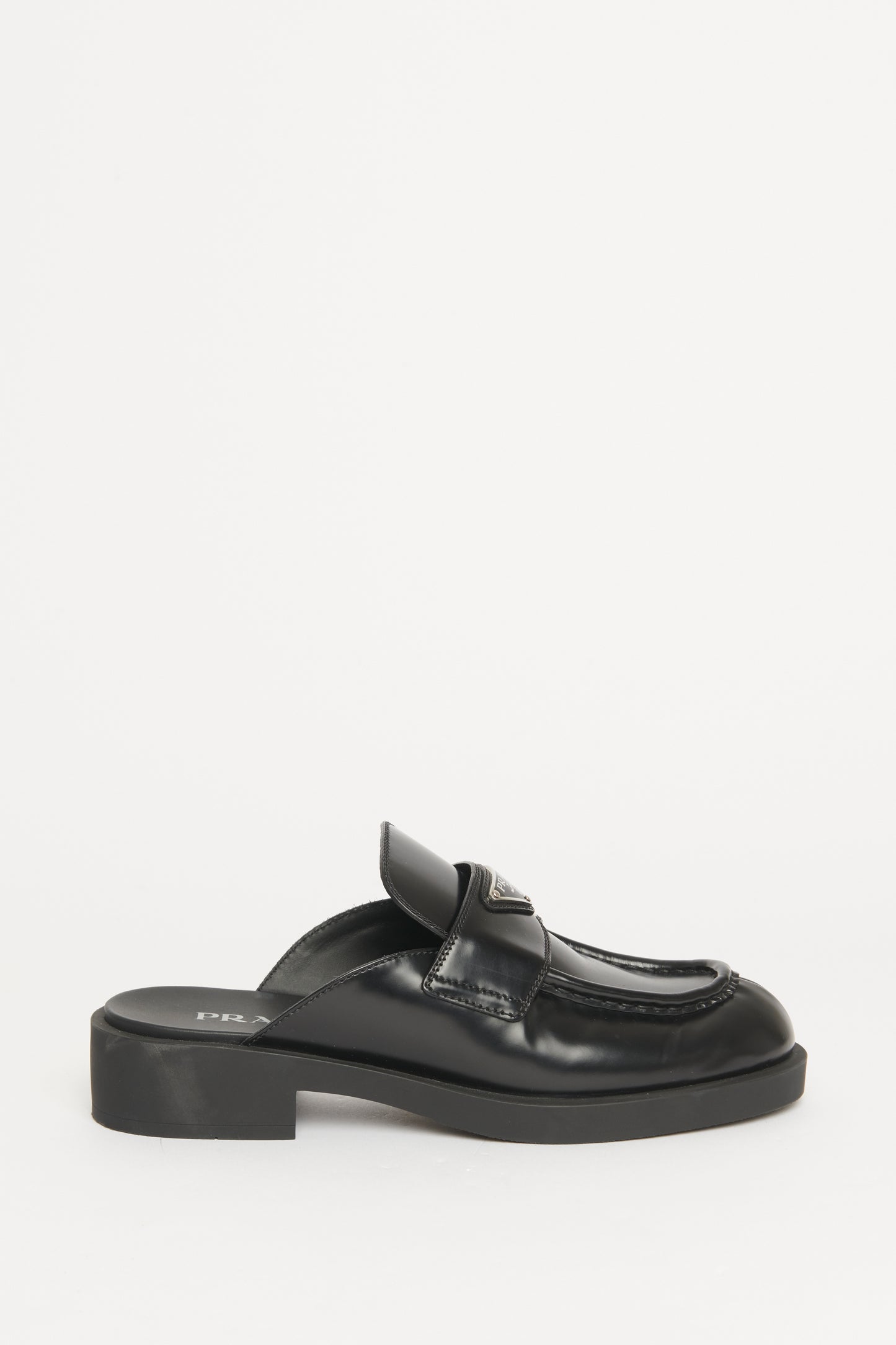 Black Leather Slide On Preowned Mules