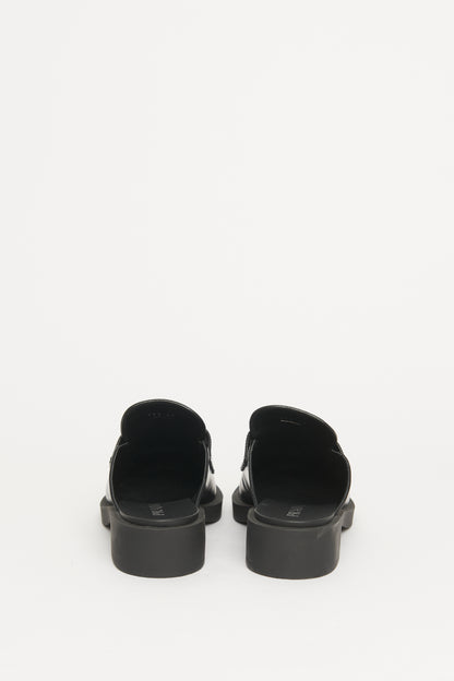 Black Leather Slide On Preowned Mules