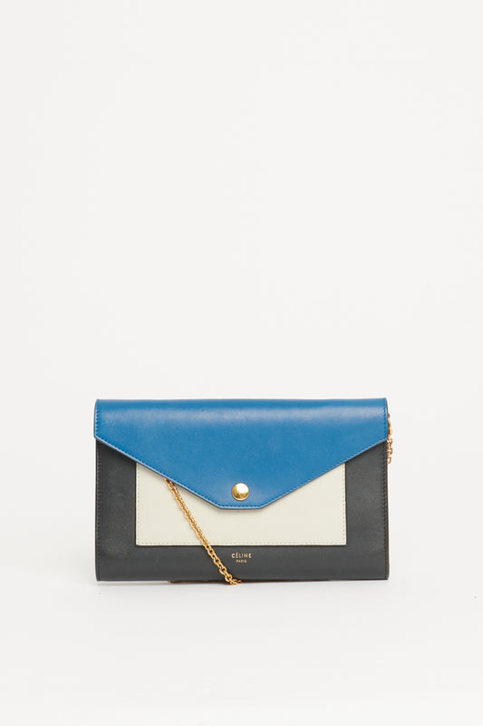 Blue Tri-Colour Leather Pocket Flap Preowned Bag