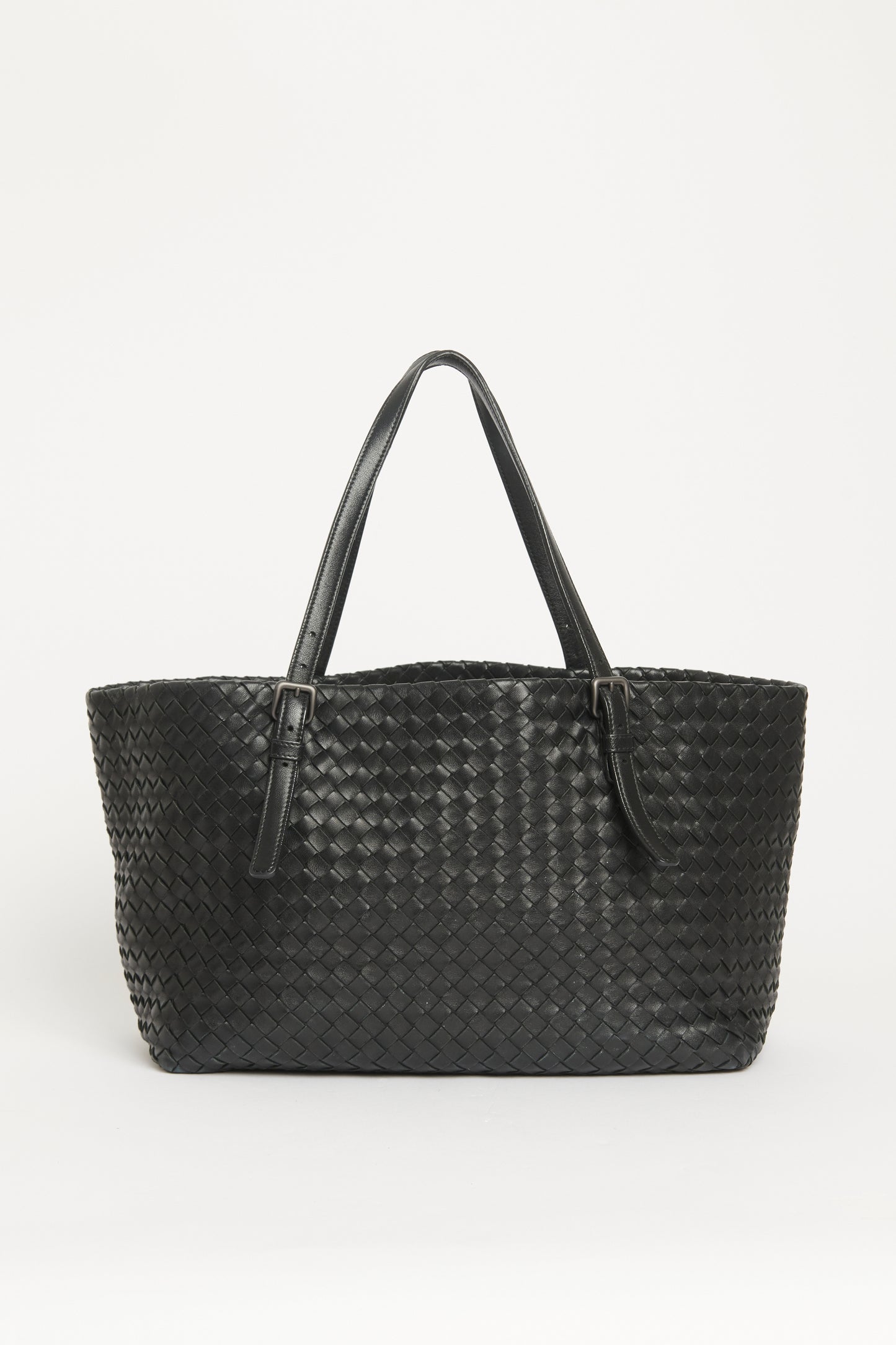 Black Intrecciato Woven Leather Preowned Tote