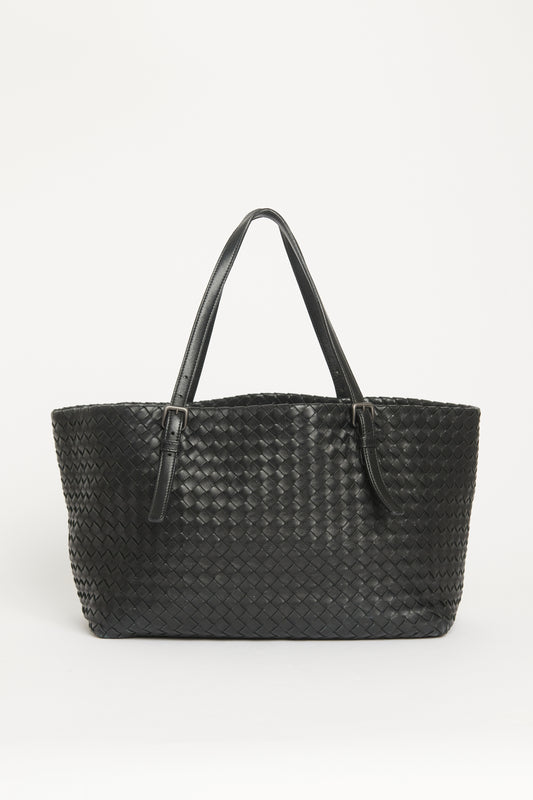 Black Intrecciato Woven Leather Preowned Tote