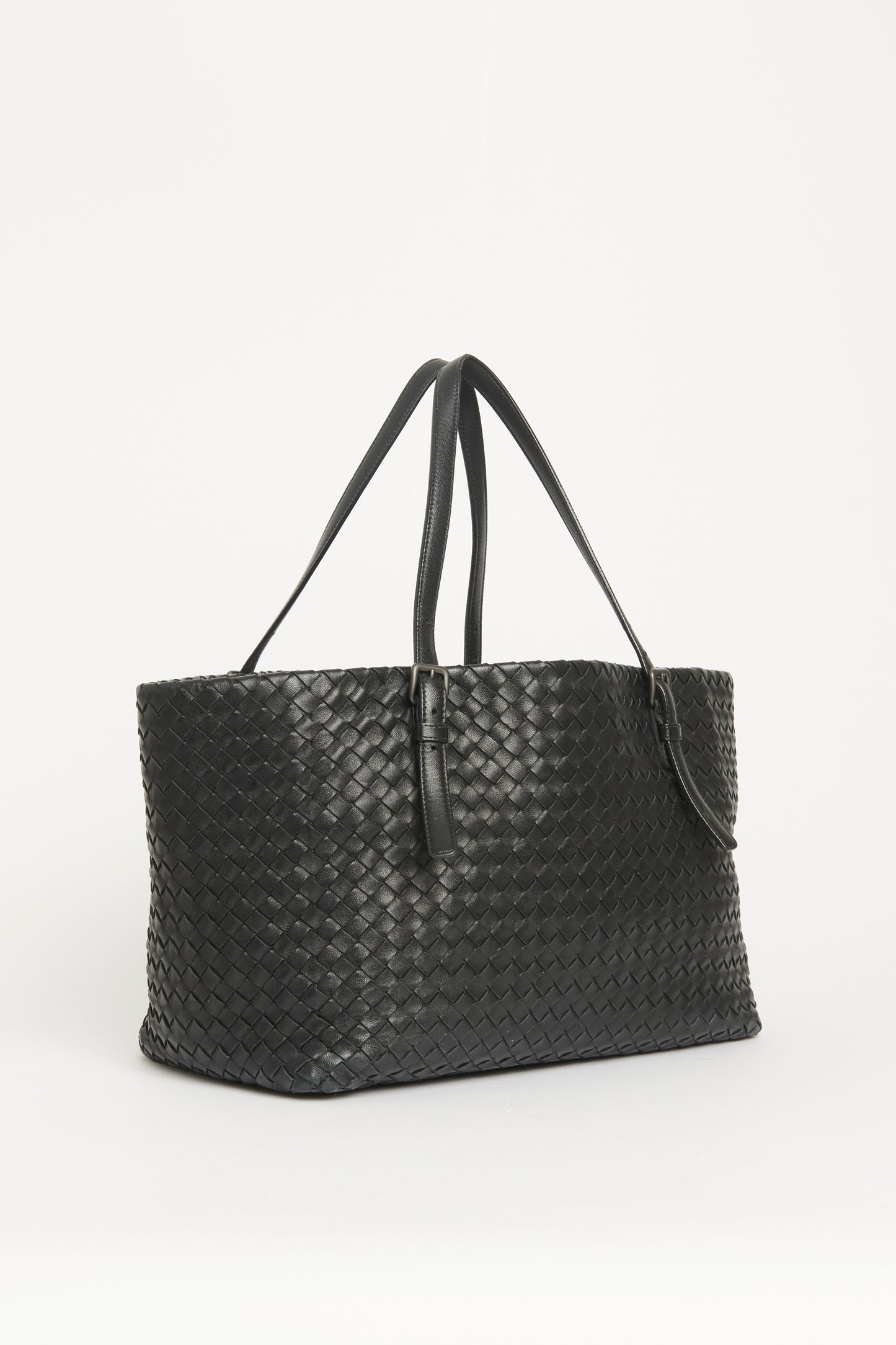 Black Intrecciato Woven Leather Preowned Tote