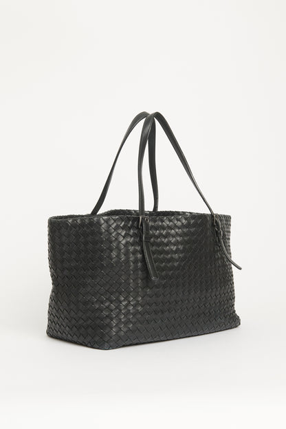 Black Intrecciato Woven Leather Preowned Tote