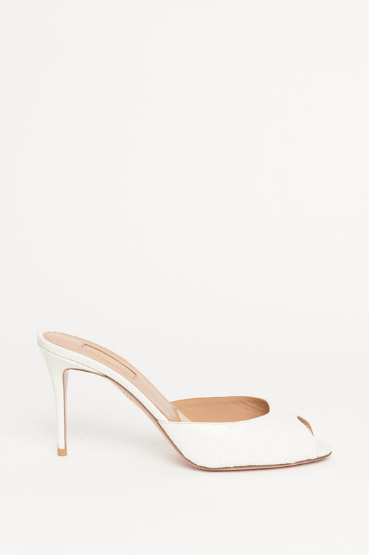 White Leather Peep Toe Preowned Mules