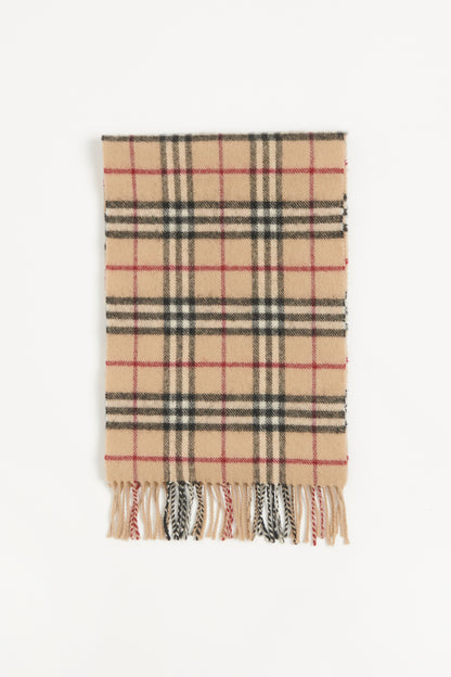 Beige Nova Check Preowned Lambswool Scarf