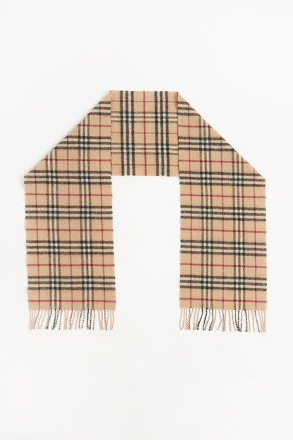 Beige Nova Check Preowned Lambswool Scarf