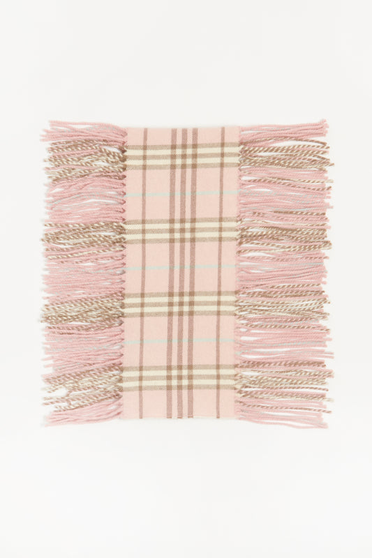 Cashmere Pink Nova Check Preowned Fringe Scarf