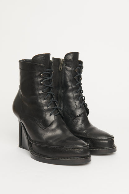 Black Leather Preowned Wedges Boots