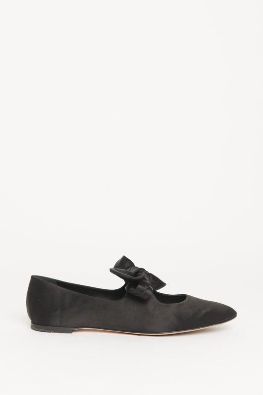 Ebony Satin Mary Jane Preowned Flats